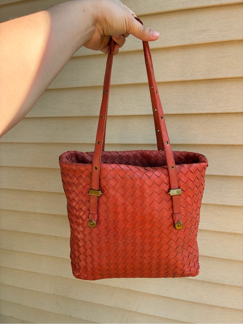 Bottega Veneta Coral Woven Leather Tote (authentic )